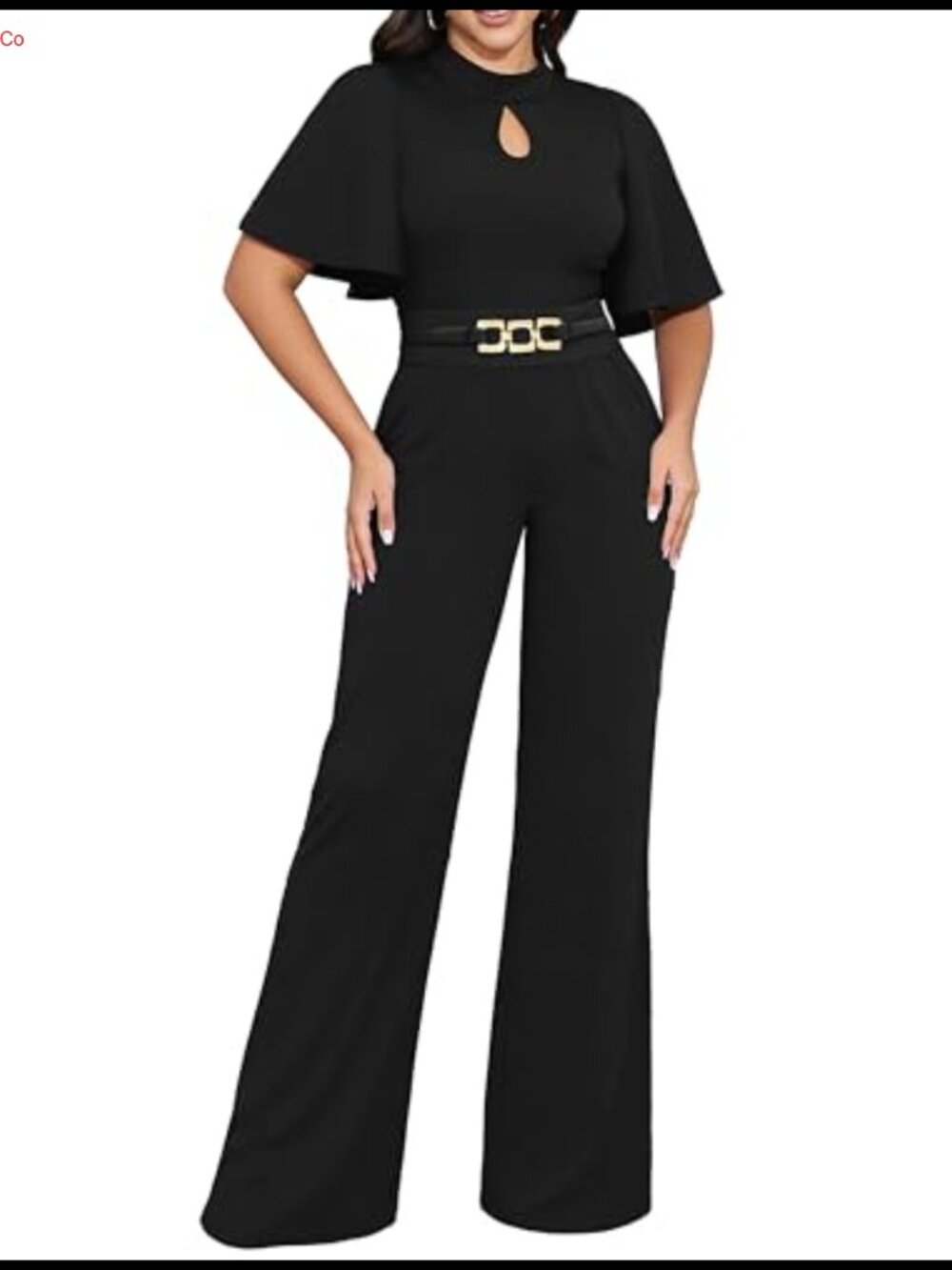 Womens Loose Ruffles Short Sleeve Jumpsuit Keyhole Neck Wide Leg